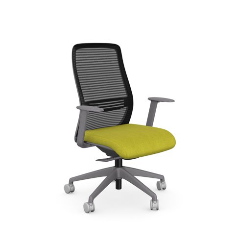 Operative Chair Adj. Arms, Mesh Back, Grey Frame, Green Fabric Seat