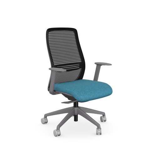 Operative Chair Adj. Arms, Mesh Back, Grey Frame, Light Blue Fabric Seat