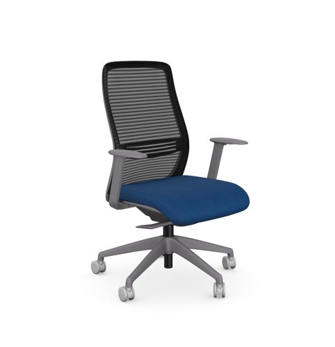 Operative Chair Adj. Arms, Mesh Back, Grey Frame, Navy Fabric Seat
