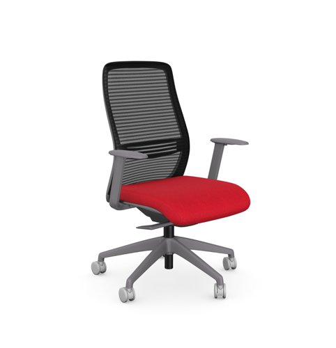Operative Chair Adj. Arms, Mesh Back, Grey Frame, Red Fabric Seat