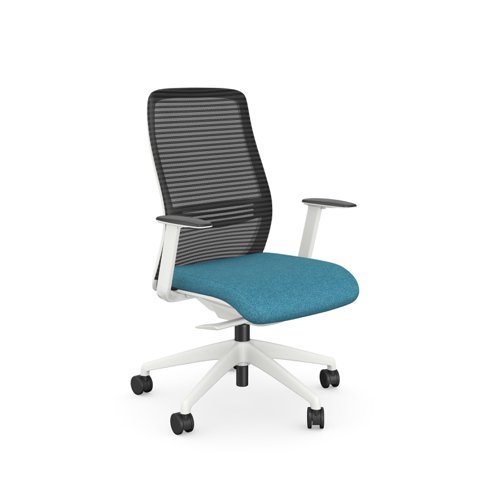 Operative Chair Adj. Arms, Mesh Back, Lime Frame, Light Blue Fabric Seat