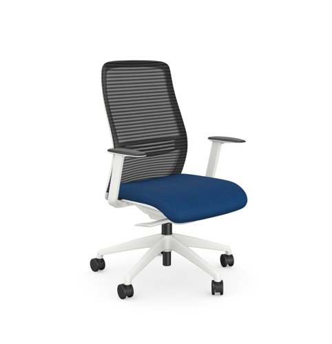 Operative Chair Adj. Arms, Mesh Back, Lime Frame, Navy Fabric Seat