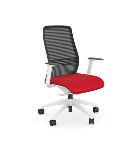 Operative Chair Adj. Arms, Mesh Back, Lime Frame, Red Fabric Seat