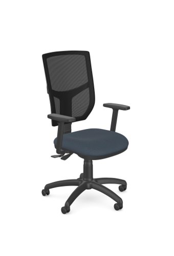 O.A. High Back Mesh Chair 2 Lever Nylon Base Adjustable/Step Arms PP - Black Mesh - Evert Graphite E010