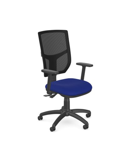 O.A. High Back Mesh Chair 2 Lever Nylon Base Adjustable/Step Arms PP - Black Mesh - Evert Dark Blue E030