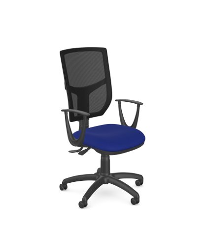 O.A. High Back Mesh Chair 2 Lever Nylon Base Fixed/Sonata Arms - Black Mesh - Evert Dark Blue E030