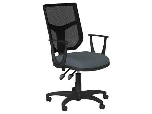 O.A. High Back Mesh Chair 2 Lever Nylon Base Fixed/Sonata Arms - Black Mesh - Evert Graphite E010