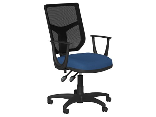 O.A. High Back Mesh Chair 2 Lever Nylon Base Fixed/Sonata Arms - Black Mesh - Evert Dark Blue E030