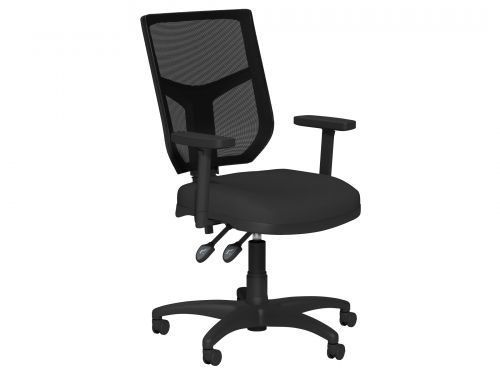 O.A. High Back Mesh Chair 2 Lever Nylon Base Step Arms PP - Black Mesh - Evert Black E001