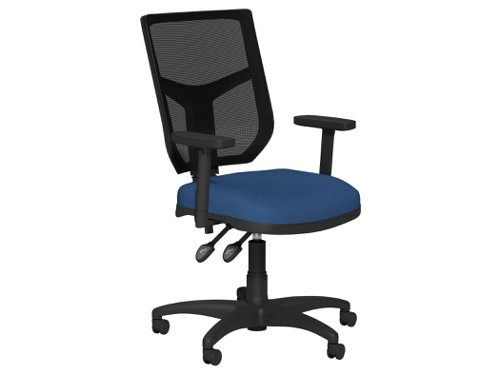 O.A. High Back Mesh Chair 2 Lever Nylon Base Adjustable/Step Arms PP - Black Mesh - Evert Dark Blue E030