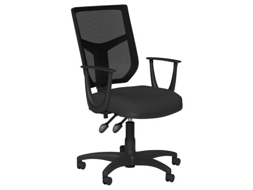 OA High Back Mesh Chair 2 Lever Nylon Base Fixed Arms - Black Mesh - Evert Black E001