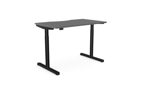 RoundE Height Adjust Desk -  Double purpose scallop, 1200 x 700mm - Graphite / Black Frame
