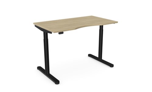 RoundE Height Adjust Desk -  Double purpose scallop, 1200 x 700mm - Urban Oak / Black Frame