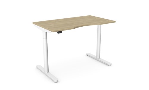 RoundE Height Adjust Desk -  Double purpose scallop, 1200 x 700mm - Urban Oak / White Frame