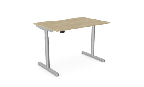 RoundE Height Adjust Desk -  Double purpose scallop, 1200 x 800mm - Urban Oak / Silver Frame