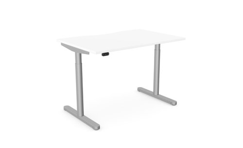 RoundE Height Adjust Desk -  Double purpose scallop, 1200 x 800mm - White / Silver Frame