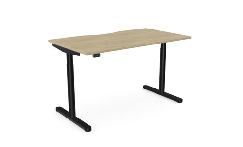 RoundE Height Adjust Desk -  Double purpose scallop, 1400 x 800mm - Urban Oak / Black Frame