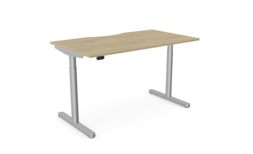 RoundE Height Adjust Desk -  Double purpose scallop, 1400 x 800mm - Urban Oak / Silver Frame
