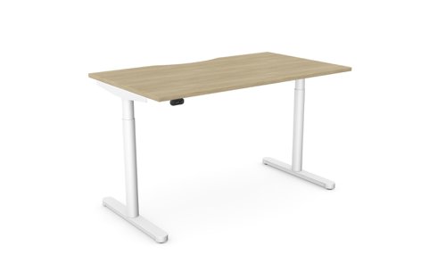 RoundE Height Adjust Desk -  Double purpose scallop, 1400 x 800mm - Urban Oak / White Frame
