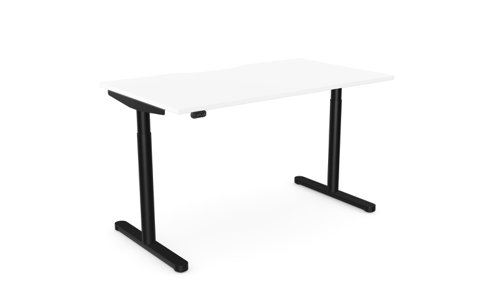 RoundE Height Adjust Desk -  Double purpose scallop, 1400 x 800mm - White / Black Frame