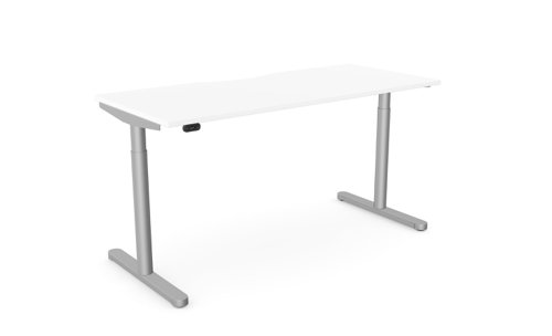 RoundE Height Adjust Desk -  Double purpose scallop, 1600 x 700mm - White / Silver Frame