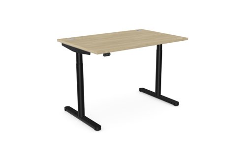 RoundE Height Adjust Desk -  Top With Alu Portals, 1200 x 800mm - Urban Oak / Black Frame