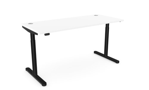 RoundE Height Adjust Desk -  Top With Alu Portals, 1600 x 700mm - White / Black Frame
