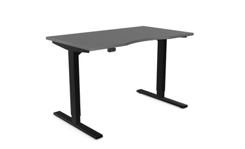 Zoom Single Height Adjust Desk -  Double purpose scallop, 1200 x 700mm - Graphite / Black Frame