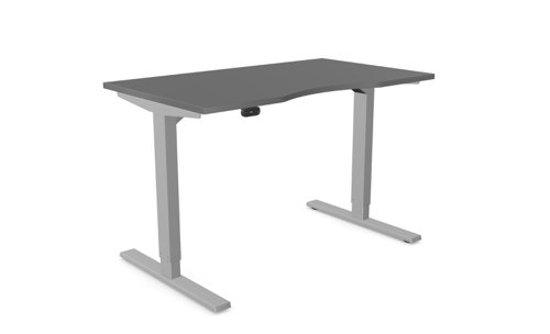 Zoom Single Height Adjust Desk -  Double purpose scallop, 1200 x 700mm - Graphite / Silver Frame
