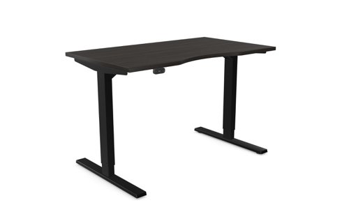 Zoom Single Height Adjust Desk -  Double purpose scallop, 1200 x 700mm - Harbour Oak / Black Frame