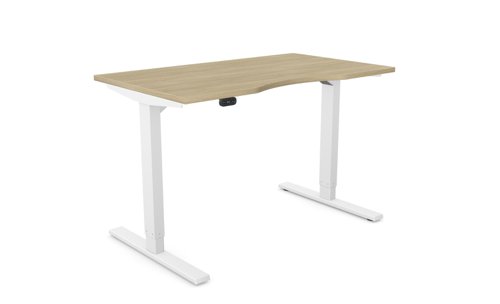 Zoom Single Height Adjust Desk -  Double purpose scallop, 1200 x 700mm - Urban Oak / White Frame