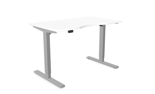 Zoom Single Height Adjust Desk -  Double purpose scallop, 1200 x 700mm - White / Silver Frame