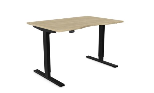 Zoom Single Height Adjust Desk -  Double purpose scallop, 1200 x 800mm - Urban Oak / Black Frame