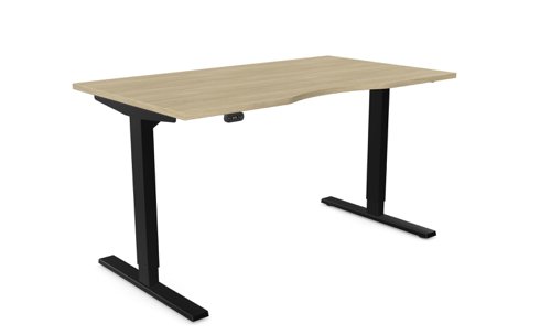 Zoom Single Height Adjust Desk -  Double purpose scallop, 1400 x 800mm - Urban Oak / Black Frame