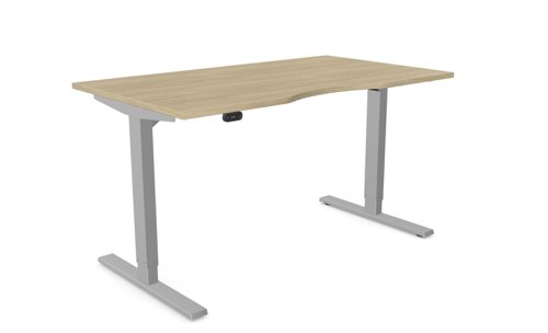 Zoom Single Height Adjust Desk -  Double purpose scallop, 1400 x 800mm - Urban Oak / Silver Frame