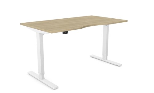 Zoom Single Height Adjust Desk -  Double purpose scallop, 1400 x 800mm - Urban Oak / White Frame