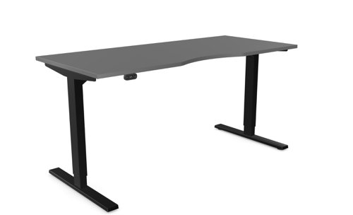 Zoom Single Height Adjust Desk -  Double purpose scallop, 1600 x 700mm - Graphite / Black Frame