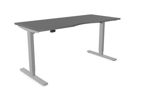 Zoom Single Height Adjust Desk -  Double purpose scallop, 1600 x 700mm - Graphite / Silver Frame