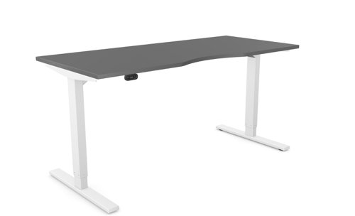 Zoom Single Height Adjust Desk -  Double purpose scallop, 1600 x 700mm - Graphite / White Frame