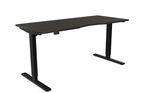 Zoom Single Height Adjust Desk -  Double purpose scallop, 1600 x 700mm - Harbour Oak / Black Frame