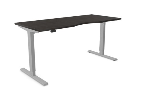 Zoom Single Height Adjust Desk -  Double purpose scallop, 1600 x 700mm - Harbour Oak / Silver Frame