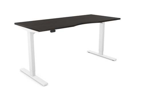Zoom Single Height Adjust Desk -  Double purpose scallop, 1600 x 700mm - Harbour Oak / White Frame