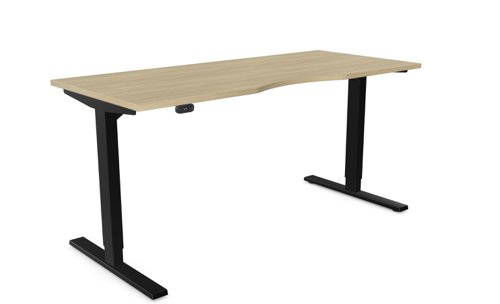 Zoom Single Height Adjust Desk -  Double purpose scallop, 1600 x 700mm - Urban Oak / Black Frame