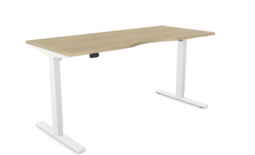 Zoom Single Height Adjust Desk -  Double purpose scallop, 1600 x 700mm - Urban Oak / White Frame