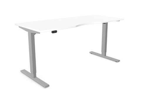Zoom Single Height Adjust Desk -  Double purpose scallop, 1600 x 700mm - White / Silver Frame