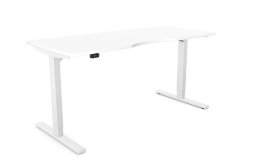 Zoom Single Height Adjust Desk -  Double purpose scallop, 1600 x 700mm - White / White Frame
