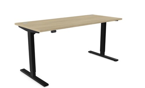 Zoom Single Height Adjust Desk -  Top With Alu Portals, 1600 x 700mm - Urban Oak / Black Frame