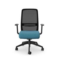 NV Operative Chair Adj. Arms, Mesh Back, Black Frame, Light Blue Fabric Seat