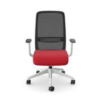 NV Operative Chair Adj. Arms, Mesh Back,White Frame, Red Fabric Seat