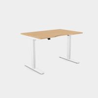 Zoom Single Height Adjust Desk - Double purpose scallop, 1400 x 800mm - Beech / White Frame